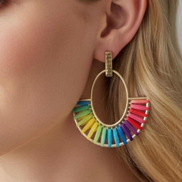 Anthropologie Jewelry - NEW Rainbow Gold Colorful Earrings Bohemian Festival Pride Summer Vacation